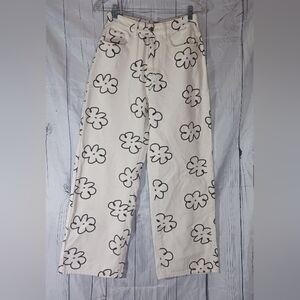 Floral Print Off White Boho Jeans